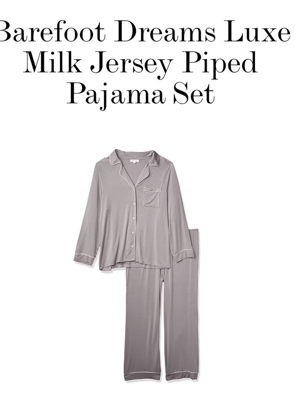 Barefoot Dreams Luxe Milk Jersey Piped Pajama Set - Gray